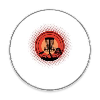 Disc Golf Basket Sunset Flying Disc Mountain Szene - Runder Kühlschrankmagnet - Weiß - Vorne