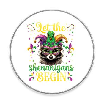 Shenanigans Funny Raccoon Mardi Gras - Round  fridge magnet - white - Front