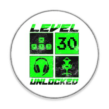 Joueur 30e anniversaire Gamer Niveau 30 débloqué - Magnet rond - blanc - Devant