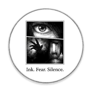 Ink Fear Silence – motif d’horreur manga sombre - Magnet rond - blanc - Devant
