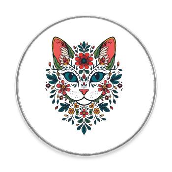 Portrait du chat fleur - Magnet rond - blanc - Devant