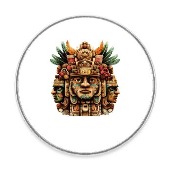 Masque totem aztèque - Magnet rond - blanc - Devant
