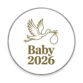 Baby 2026 Storch Geburt Verkündung - Runder Kühlschrankmagnet - Weiß - Vorne