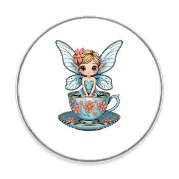 Flower Fairy in the Teacup - Round  fridge magnet - white - Front