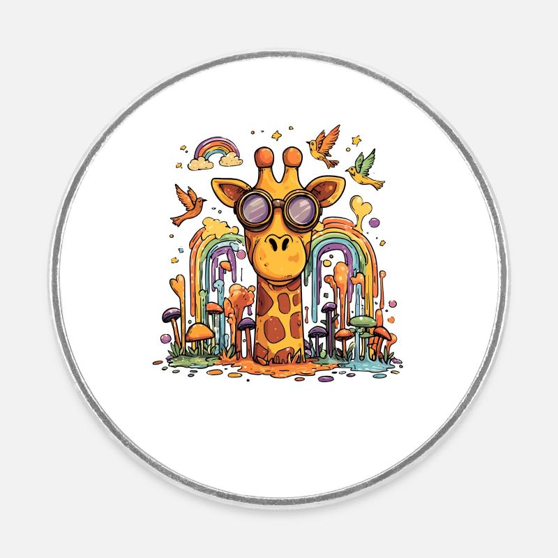 Giraffe in Rainbow Forest - Round  fridge magnet - white