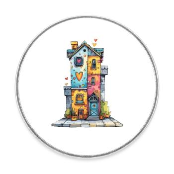 Maison du Cœur en aquarelle - Magnet rond - blanc - Devant