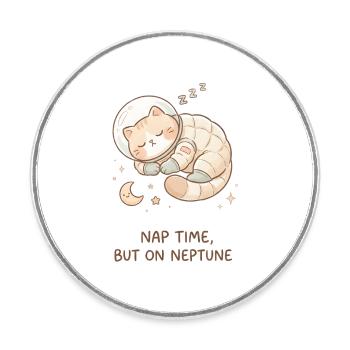 Nickerchen Neptun | Süße Space Katze - Runder Kühlschrankmagnet - Weiß - Vorne