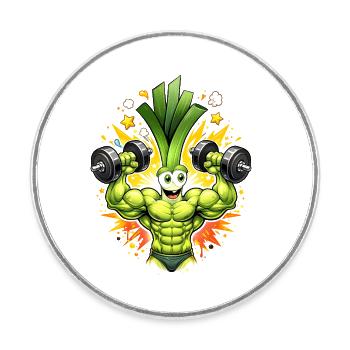 Strong Leek Bodybuilder Illustration - Round  fridge magnet - white - Front