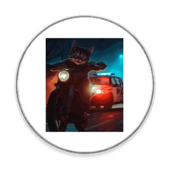 Night Cat sur Motorcycle Noir - Magnet rond - blanc - Devant