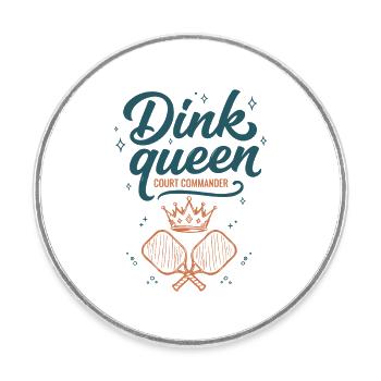 Joueur de Pickleball Dink Queen Court Commander - Magnet rond - blanc - Devant