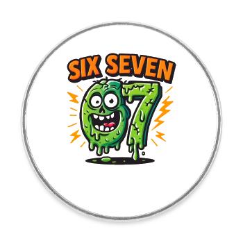 Six Seven 67 Zombie Horror Humor Italian Brainrot - Round  fridge magnet - white - Front