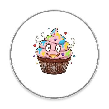 Bunter Cupcake mit Augen & Farben - Runder Kühlschrankmagnet - Weiß - Vorne