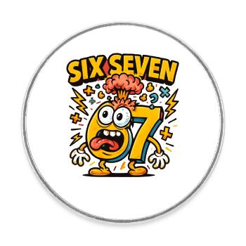 Six Seven 67 Italian Brainrot Nerd Humour Drôle - Magnet rond - blanc - Devant