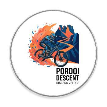 Pordoi Descent MTB Fast Action Modern Vector Art - Round  fridge magnet - white - Front