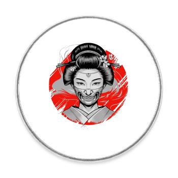 Geisha japonaise Oni Masque Yokai démoniaque - Magnet rond - blanc - Devant