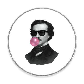 Edgar Allan Poe avec du chewing-gum et des lunettes de soleil - Magnet rond - blanc - Devant