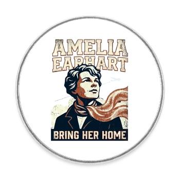 Amelia Earhart – Bring Her Home - Round  fridge magnet - white - Front