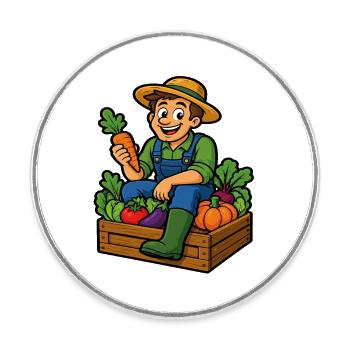 Fermier et récolte du potager joyeux - Magnet rond - blanc - Devant