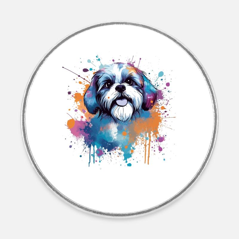 Lebendiger Welpe Splash Shih Tzu - Runder Kühlschrankmagnet - Weiß