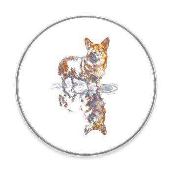 Wasserreflex Corgi  - Runder Kühlschrankmagnet - Weiß - Vorne
