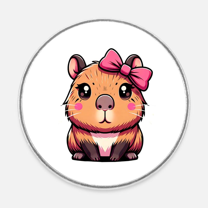 Süßes Capybara Rosa Schleife Capybara - Runder Kühlschrankmagnet - Weiß