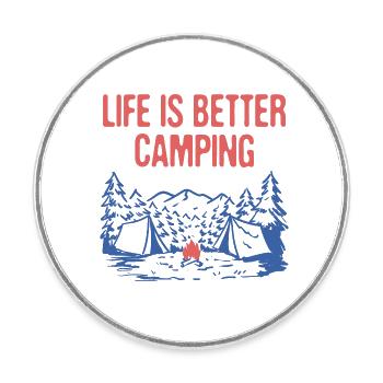 La vie est meilleure Camping Citation motivationnelle Camper - Magnet rond - blanc - Devant
