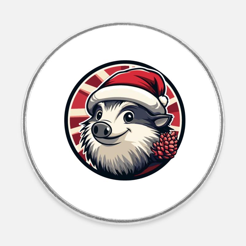 Hérisson animal de Noël - Magnet rond - blanc