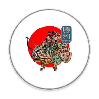 Samurai Warrior Sword Japanese Art Victory Kanji - Round  fridge magnet - white - Front