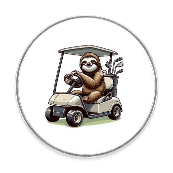 Lustiges Faultier beim Golfen - Runder Kühlschrankmagnet - Weiß - Vorne