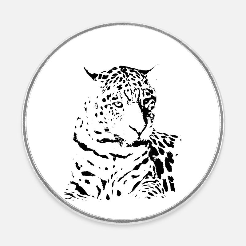 Idée cadeau cadeau noir léopard - Magnet rond - blanc
