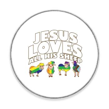Proud Ally Jesus Loves All His Sheep LGBTQ Gay - Round  fridge magnet - white - Front