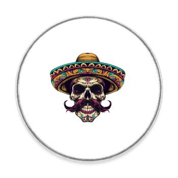 Crâne Mexicain Sombrero - Magnet rond - blanc - Devant