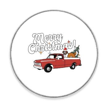 Vintage Red Pick Up Truck Saint Bernard Dog Merry - Runder Kühlschrankmagnet - Weiß - Vorne