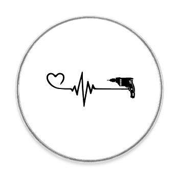 Bohrmaschine Puls Herz Liebe - Runder Kühlschrankmagnet - Weiß - Vorne