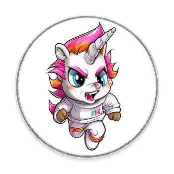 Grimmiges Einhorn Design - Mystische Magie - Runder Kühlschrankmagnet - Weiß - Vorne