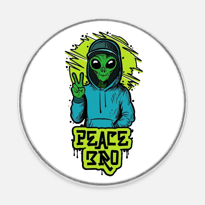 Sourire Peace Bro et extraterrestre positif pour les fans de l’espace - Magnet rond - blanc