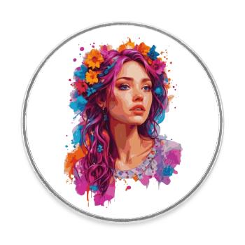 Mädchen mit Blumen 🌸 - Runder Kühlschrankmagnet - Weiß - Vorne