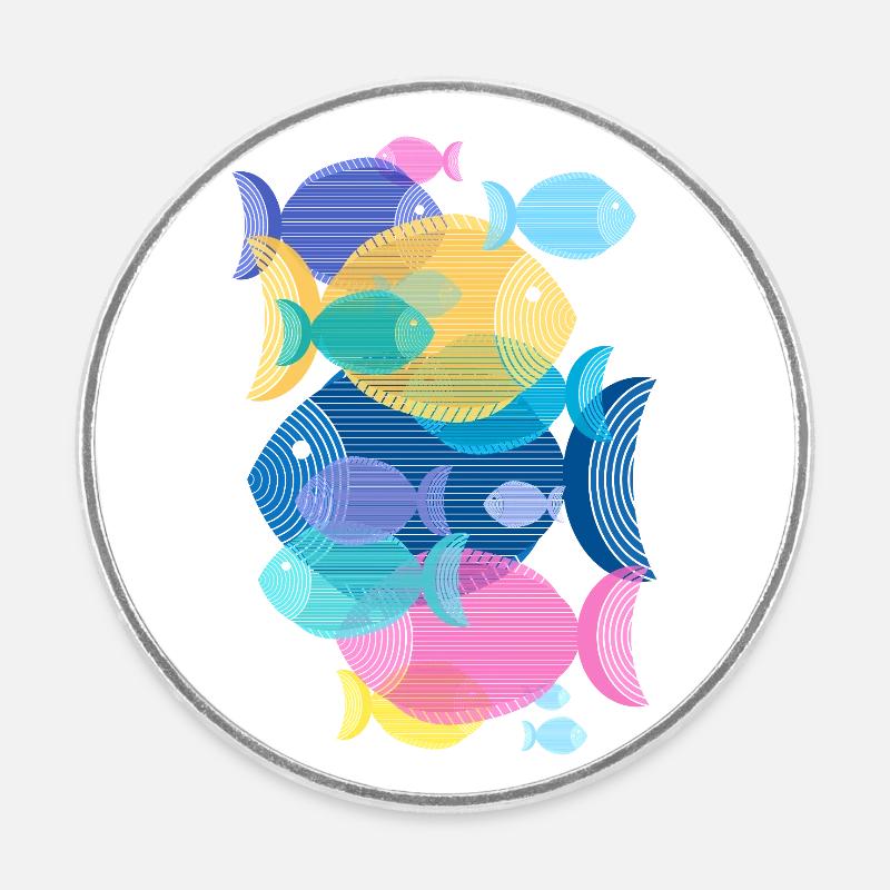 Pisces (Shoal, Pattern) - Round  fridge magnet - white