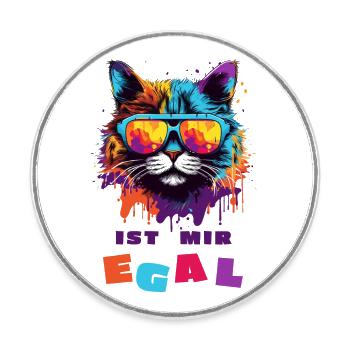 Coole Katze - IST MIR EGAL - Runder Kühlschrankmagnet - Weiß - Vorne