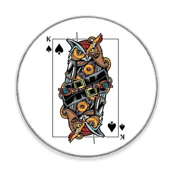 Eagle Owl Steampunk Jeu de cartes Spades King Poker - Magnet rond - blanc - Devant