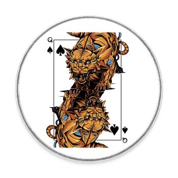 Tiger Steampunk Kartenspiel Pik Queen Poker - Runder Kühlschrankmagnet - Weiß - Vorne