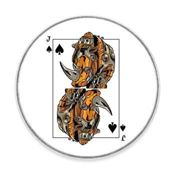 Nashorn Steampunk Kartenspiel Pik Jack Poker - Runder Kühlschrankmagnet - Weiß - Vorne