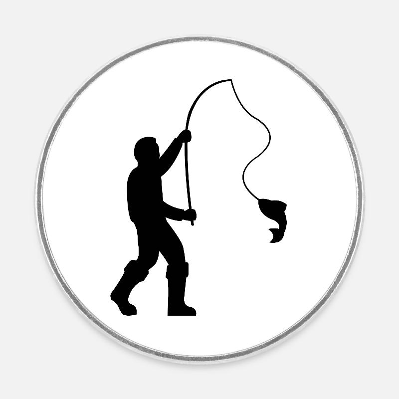 Pêcheur avec canne à pêche et poisson - Magnet rond - blanc