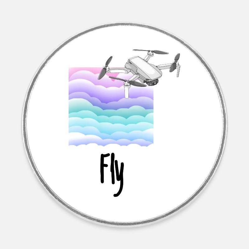 Fly Drone Drone Pilot Cloud nuages - Magnet rond - blanc