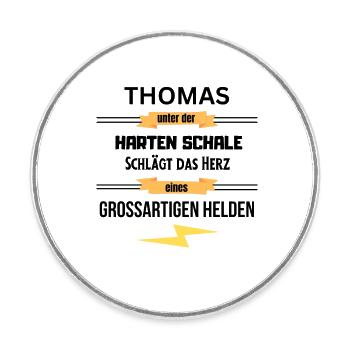 Thomas unter harte Schale eines Großartigen Helden - Runder Kühlschrankmagnet - Weiß - Vorne