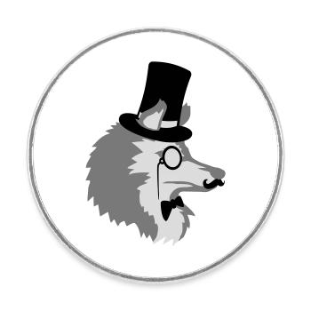 Sir Wolf Gentlemen Zylinder - Runder Kühlschrankmagnet - Weiß - Vorne