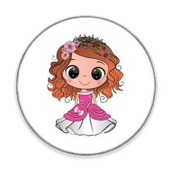 Princesse rousse aux yeux verts et une robe rose - Magnet rond - blanc - Devant