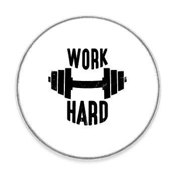 Work Hard Hantel schwarz - Runder Kühlschrankmagnet - Weiß - Vorne