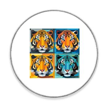 Optischer Täuschungstiger: Op Art und Jugendstil - Runder Kühlschrankmagnet - Weiß - Vorne
