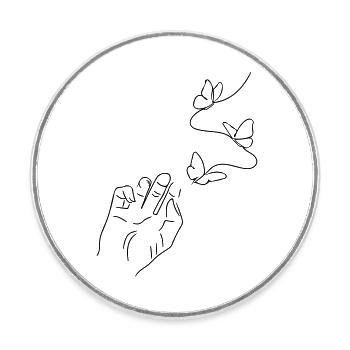 Butterfly Hand Line Art - Minimalist - Round  fridge magnet - white - Front